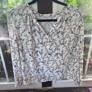 LOFT Black and White Long Sleeve Buttoned Blouse